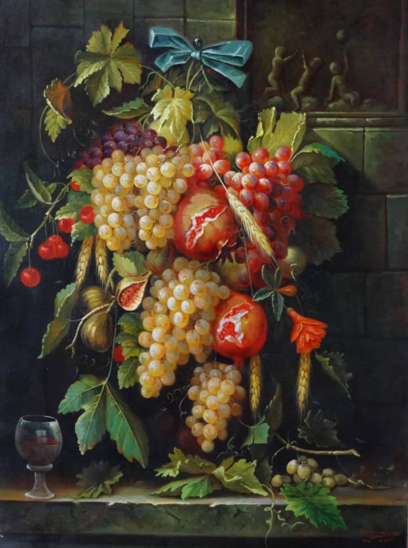 نقاشی رنگ و روغن  ( انگور و انار )